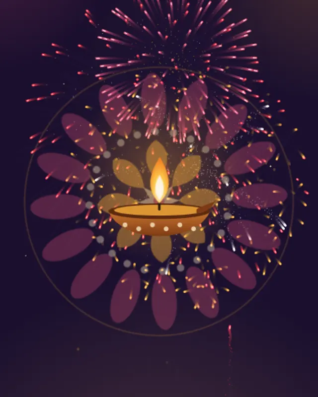 Diya Glow: Crackers, diyas, rangoli and lanterns on a festival night