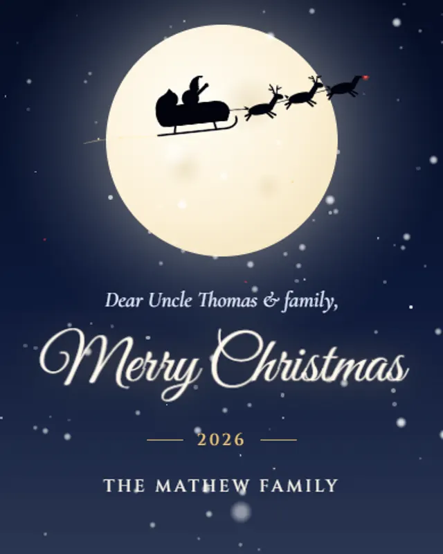 Santa's Sleigh: Unwrap a gift, then Santa's sleigh flies across the moon over a snowy village